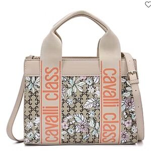 Cavalli Class BNIP Serafina Large Floral Cream Top Handle/Crossbody Bag